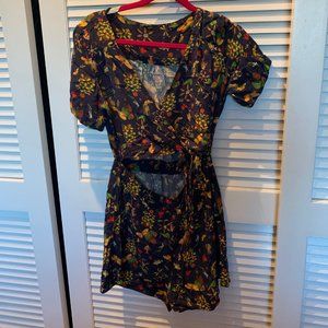 Navy Cantao Floral/Insect Pattered Romper (Size L)